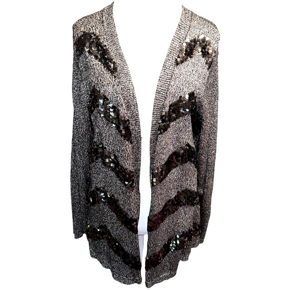 NWT Dana Buchman Plus Size Black Silver Metallic Sequined Open Front Cardigan 2X - Picture 1 of 5
